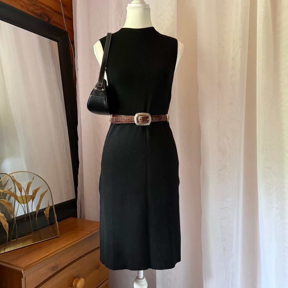 By Anthropologie Black Ribbed Mock Neck Midi Dress Large